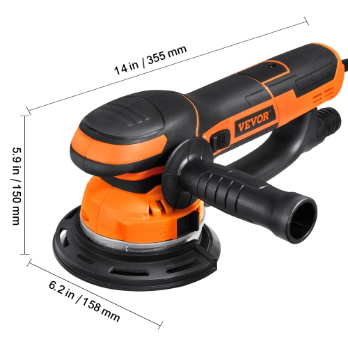 VEVOR 6-Inch DA & GA Dual Action Random Orbital Sander, 850W 7400PRM 6 Variable Speed Electric Palm Sander with 10PCS Sandpapers, Dust Connector for