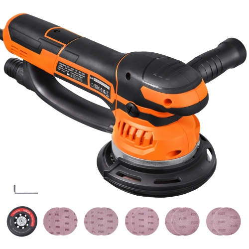 VEVOR 6-Inch DA & GA Dual Action Random Orbital Sander, 850W 7400PRM 6 Variable Speed Electric Palm Sander with 10PCS Sandpapers, Dust Connector for