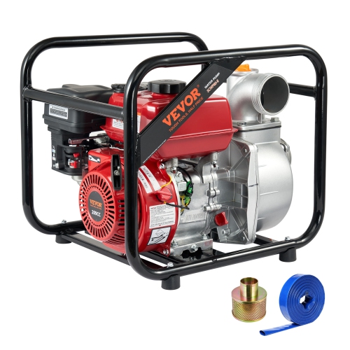 VEVOR 3 in/80 mm Gasoline Powered Trash Pump, 7HP 242GPM 4-Stroke Water Transfer Pump with 25 ft/7.62 m Outlet Hose Max 98 ft Lift 26ft Suction, Cast