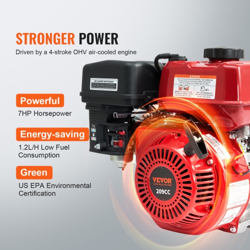 VEVOR 3 in/80 mm Gasoline Powered Trash Pump, 7HP 242GPM 4-Stroke Water Transfer Pump with 25 ft/7.62 m Outlet Hose Max 98 ft Lift 26ft Suction, Cast