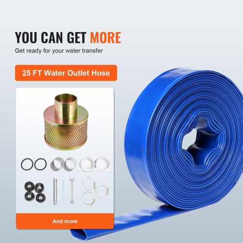 VEVOR 3 in/80 mm Gasoline Powered Trash Pump, 7HP 242GPM 4-Stroke Water Transfer Pump with 25 ft/7.62 m Outlet Hose Max 98 ft Lift 26ft Suction, Cast