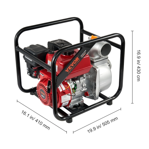 VEVOR 3 in/80 mm Gasoline Powered Trash Pump, 7HP 242GPM 4-Stroke Water Transfer Pump with 25 ft/7.62 m Outlet Hose Max 98 ft Lift 26ft Suction, Cast