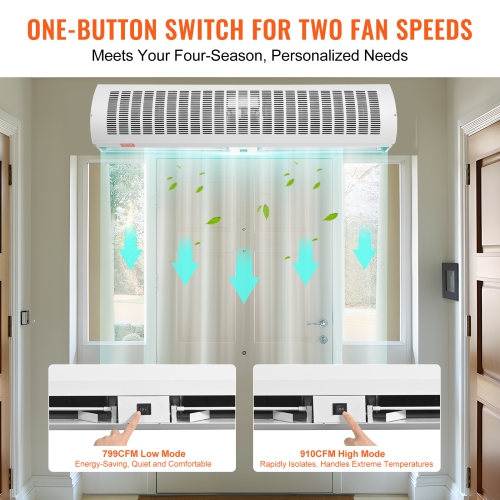 VEVOR 48" Commercial Indoor Air Curtain Super Power 2 Speeds 1650CFM, Wall Mounted Air Curtains for Doors, Over Door Fan with Heavy Duty Limit