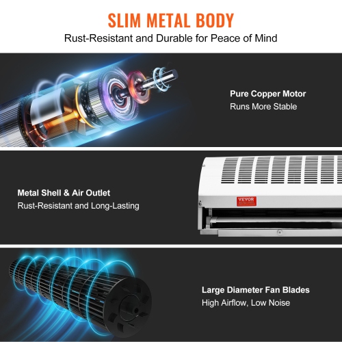 VEVOR 48" Commercial Indoor Air Curtain Super Power 2 Speeds 1650CFM, Wall Mounted Air Curtains for Doors, Over Door Fan with Heavy Duty Limit