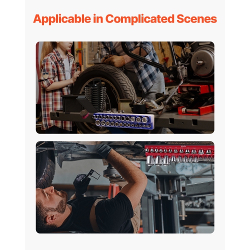 VEVOR 4PCS Magnetic Socket Holder Organizer Set,1/4'' & 3/8'' Metric SAE Socket Trays with Clear Labels,Hold up to 108PCS Standard & Deep