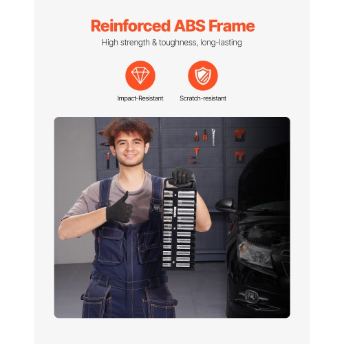 VEVOR 3-Piece Socket Organizer Tray, Metric & SAE Socket Organizer Set, 1/4'', 3/8'' and 1/2'' Socket Holder with Handle & Magnetic Base for Tool Box