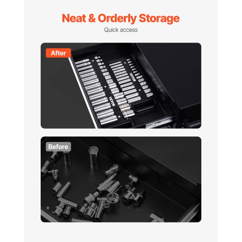 VEVOR 3-Piece Socket Organizer Tray, Metric & SAE Socket Organizer Set, 1/4'', 3/8'' and 1/2'' Socket Holder with Handle & Magnetic Base for Tool Box