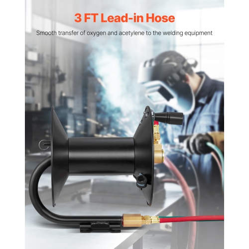 VEVOR 3FT Lead-in Hose Reel Welding, Hand Crank Rewind Hose Reel with Hose and 9/16"-18 B Fittings, Ceiling/Wall Mount Steel Reel for Workshops