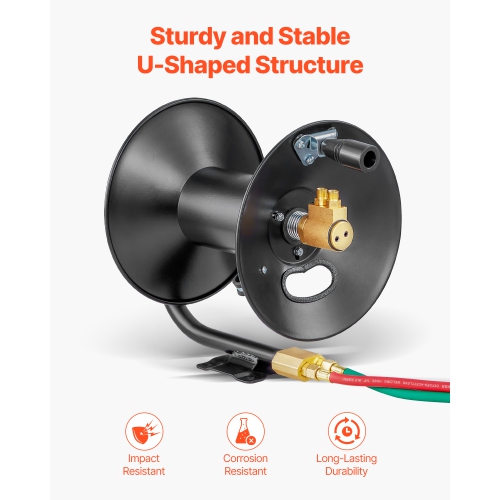 VEVOR 3FT Lead-in Hose Reel Welding, Hand Crank Rewind Hose Reel with Hose and 9/16"-18 B Fittings, Ceiling/Wall Mount Steel Reel for Workshops