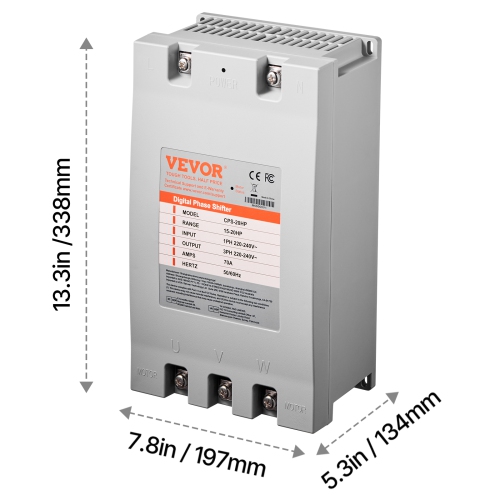 VEVOR 3 Phase Converter - 20HP 70A 220V Single Phase to 3 Phase,220V-240V Input/Output, Digital Phase Shifter for Residential & Light Commercial