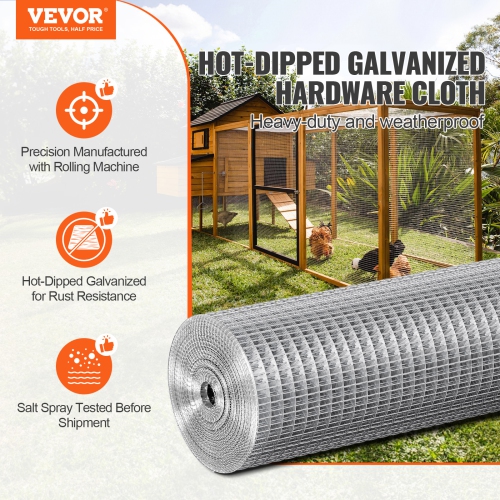 VEVOR 1/2 inch Hardware Cloth, 24in x 25 ft 19 Gauge, Hot Dipped Galvanized Wire Mesh Roll, Chicken Wire Fencing, Wire Mesh for Rabbit Cages, Garden,
