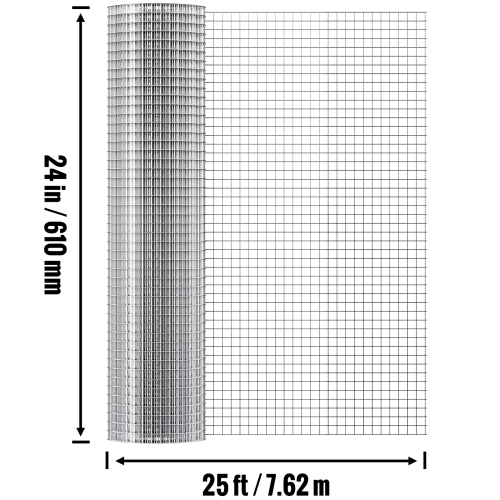 VEVOR 1/2 inch Hardware Cloth, 24in x 25 ft 19 Gauge, Hot Dipped Galvanized Wire Mesh Roll, Chicken Wire Fencing, Wire Mesh for Rabbit Cages, Garden,