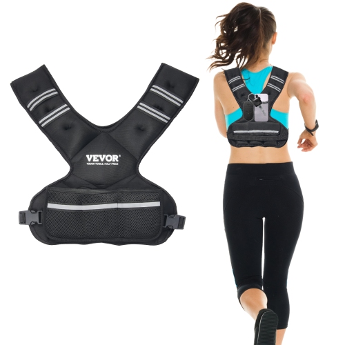 VEVOR 20-32lb Adjustable Weighted Vest, with 6 Ironsand Weights and Reflective Stripe, Body Weight Vest for Men Women, Workout Equipment for Strength