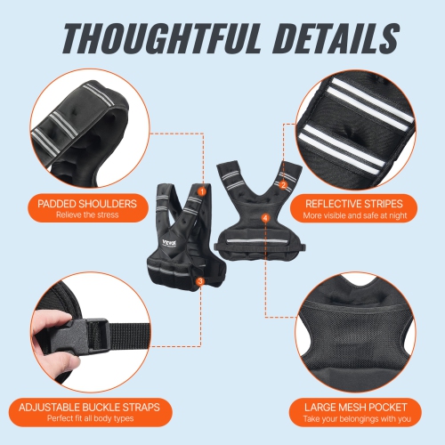 VEVOR 20-32lb Adjustable Weighted Vest, with 6 Ironsand Weights and Reflective Stripe, Body Weight Vest for Men Women, Workout Equipment for Strength