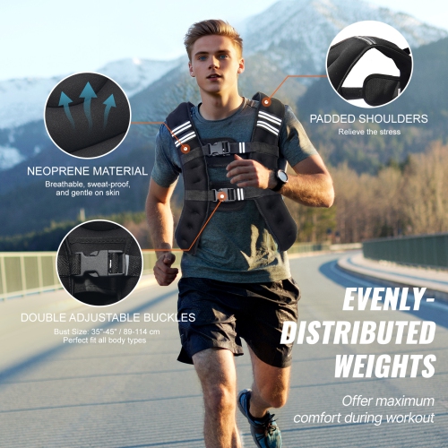VEVOR 12 lbs Weighted Vest with Reflective Stripe, Adjustable Buckle Body Weight Vest for Men Women, Workout Equipment for Strength Training,