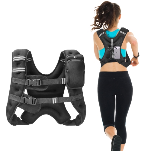 VEVOR 16 lbs Weighted Vest with Reflective Stripe, Adjustable Buckle Body Weight Vest for Men Women, Workout Equipment for Strength Training,