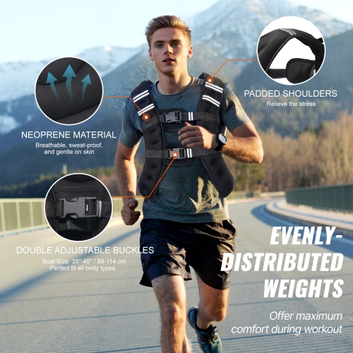 VEVOR 16 lbs Weighted Vest with Reflective Stripe, Adjustable Buckle Body Weight Vest for Men Women, Workout Equipment for Strength Training,