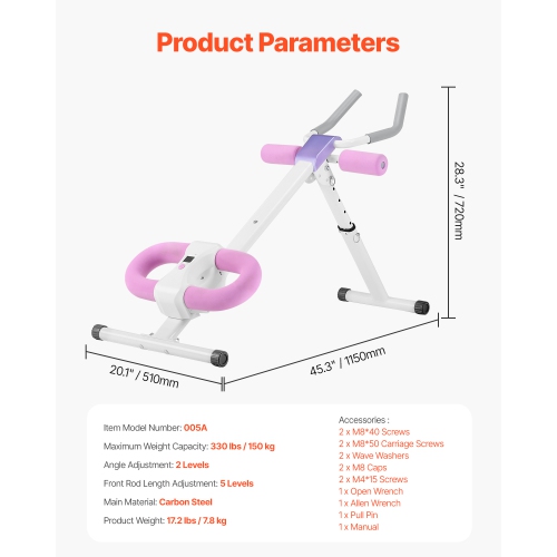 VEVOR 330 lbs Capacity AB Workout Machine, Ab Workout Equipment at Home Gym,Core & Abdominal Trainers for Women,Strength Training Ab