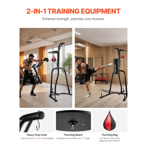 VEVOR 2 in 1 Punching Bag Stand,Steel Workout Equipment, Adjustable Height Boxing Punching Bag and Speed Bag Stand, Freestanding Sandbag Rack, Holds