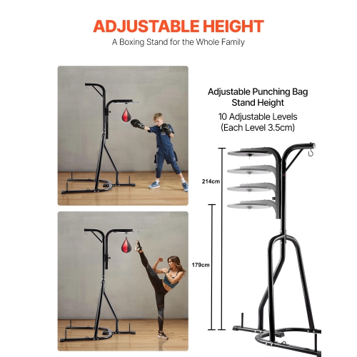 VEVOR 2 in 1 Punching Bag Stand,Steel Workout Equipment, Adjustable Height Boxing Punching Bag and Speed Bag Stand, Freestanding Sandbag Rack, Holds