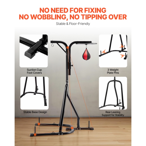 VEVOR 2 in 1 Punching Bag Stand,Steel Workout Equipment, Adjustable Height Boxing Punching Bag and Speed Bag Stand, Freestanding Sandbag Rack, Holds