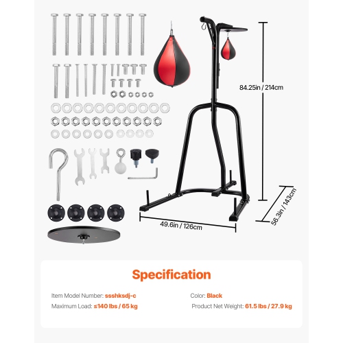 VEVOR 2 in 1 Punching Bag Stand,Steel Workout Equipment, Adjustable Height Boxing Punching Bag and Speed Bag Stand, Freestanding Sandbag Rack, Holds
