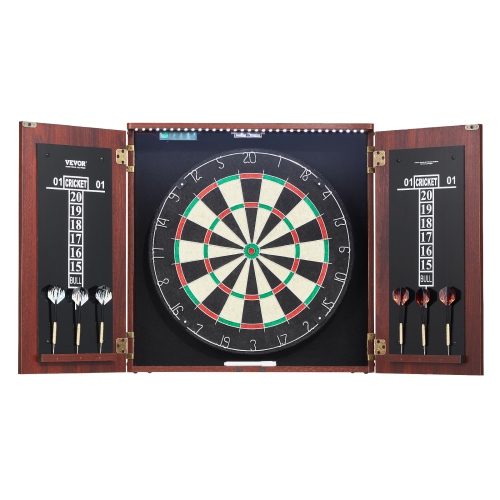 VEVOR  Dartboard And Cabinet Set, Official Size Dartboard Cabinet, Steel Tip Dart Hideaway Cabinet, Features Led Light, Easy Assembly, Complete w