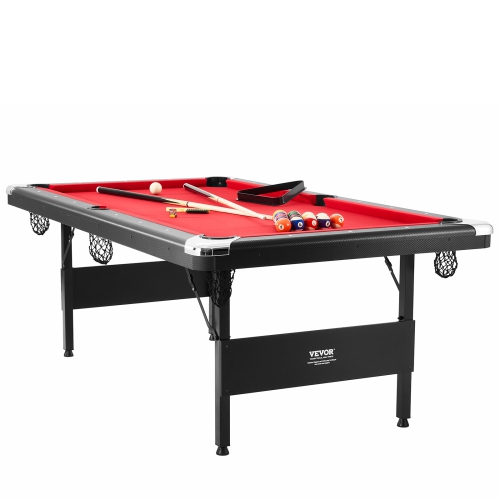 VEVOR 7 ft Pool Table,Portable Foldable Space-Saving Table,Billiard Table Set Includes Balls,Cues, Chalks and Brush, Black with Red Cloth, Perfect