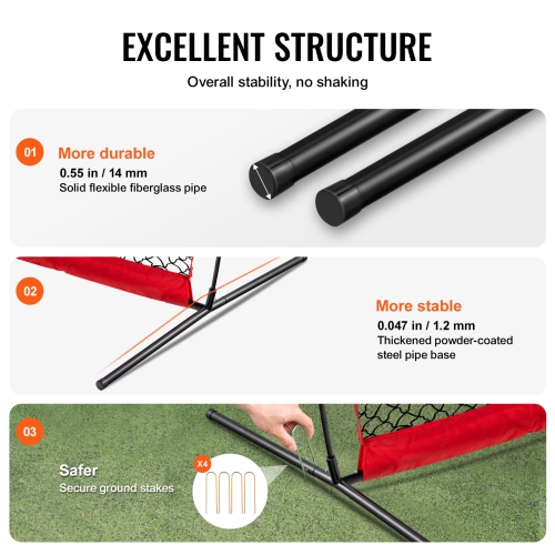 VEVOR 12x9 ft Ball Sports Barrier Netting, Portable Practice Equipment with Carry Bag, Protection Screen for Baseball Softball Lacrosse Soccer Hockey