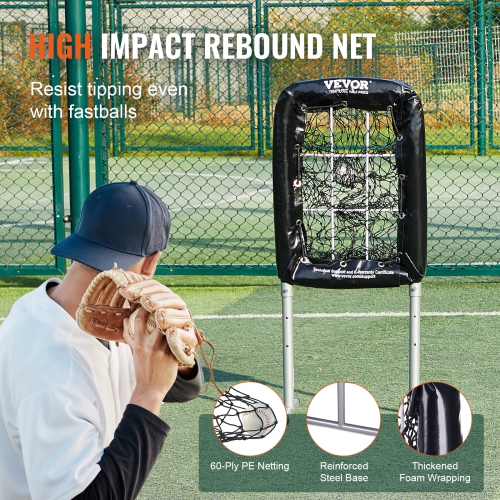 VEVOR 9 Hole Baseball Net, 21"x29" Softball Baseball Training Equipment for Hitting Pitching Practice, Height Adjustable with Strike Zone & 4 Ground