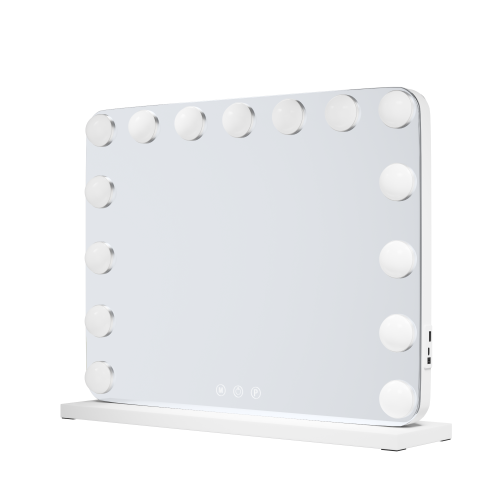 Image 1 of 9.. U-HOMY 22.8 Inch LED Bathroom Mirror with Bluetooth - Hollywood Makeup Vanity Mirror with Lights, 15 Dimmable Bulbs, 3 Color Modes, USB/Type-C