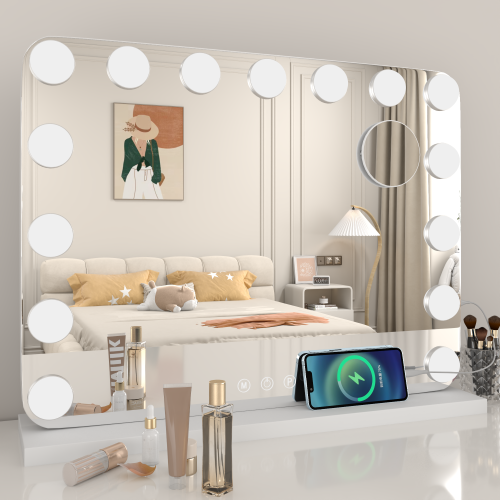 U-HOMY 8/31 – Miroir de salle de bain LED de 22 po avec Bluetooth – Miroir de maquillage Hollywood avec lumières, 15 ampoules à intensité