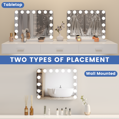 U-HOMY 8/31 – Miroir de salle de bain LED de 22 po avec Bluetooth – Miroir de maquillage Hollywood avec lumières, 15 ampoules à intensité