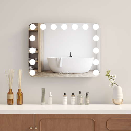 U-HOMY 8/31 – Miroir de salle de bain LED de 22 po avec Bluetooth – Miroir de maquillage Hollywood avec lumières, 15 ampoules à intensité