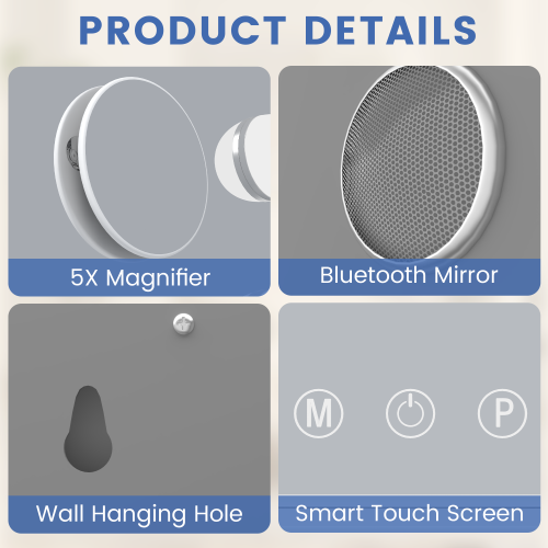 U-HOMY 8/31 – Miroir de salle de bain LED de 22&nbsp;po avec Bluetooth – Miroir de maquillage Hollywood avec lumières, 15 ampoules à intensité