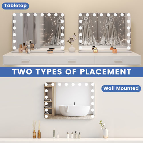 U-HOMY 8/31 – Miroir de salle de bain LED de 22&nbsp;po avec Bluetooth – Miroir de maquillage Hollywood avec lumières, 15 ampoules à intensité