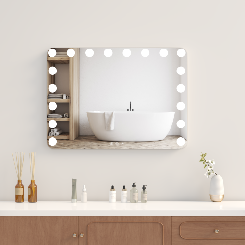 U-HOMY 8/31 – Miroir de salle de bain LED de 22&nbsp;po avec Bluetooth – Miroir de maquillage Hollywood avec lumières, 15 ampoules à intensité