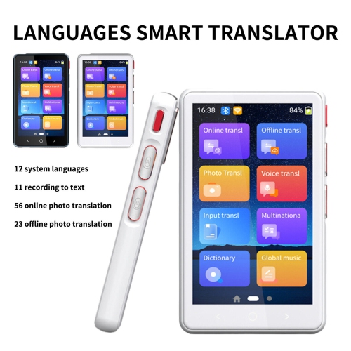 Language Translator Device, With 135 Languages, 4" HD Online/Offline/Photo Instant Language Translator for Travel, Learning, and Business-White