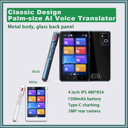 Language Translator Device, With 135 Languages, 4" HD Online/Offline/Photo Instant Language Translator for Travel, Learning, and Business-White