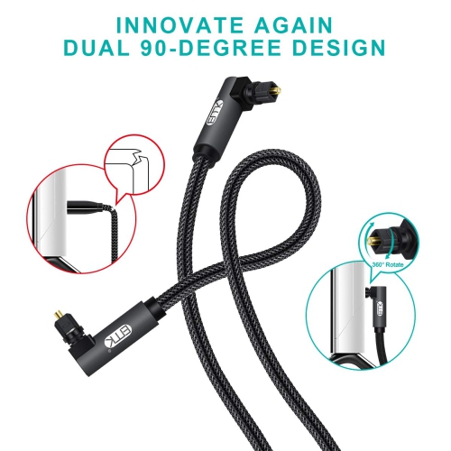 90 Degree Optical Cable 360 Degree Free-Rotating Plug Fiber Optic Cable S/PDIF Toslink Male to Male Cable for Home Theater, Sound Bar, TV, PS4,Grey
