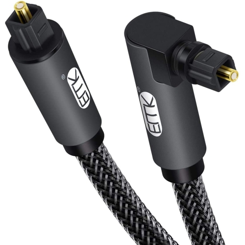90 Degree Optical Cable 360 Degree Free-Rotating Plug Fiber Optic Cable S/PDIF Toslink Male to Male Cable for Home Theater, Sound Bar, TV, PS4,Grey