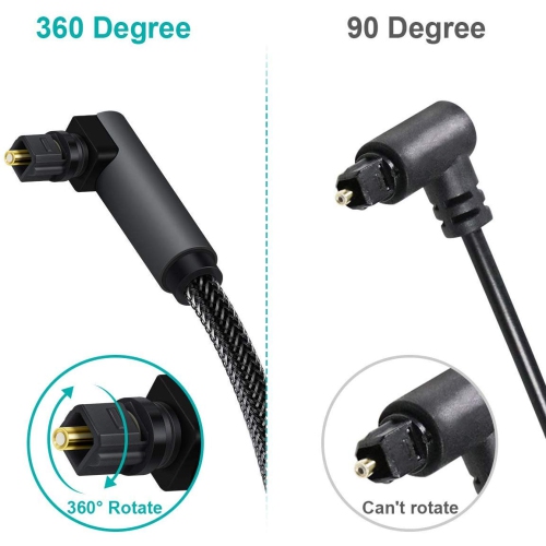 90 Degree Optical Cable 360 Degree Free-Rotating Plug Fiber Optic Cable S/PDIF Toslink Male to Male Cable for Home Theater, Sound Bar, TV, PS4,Grey