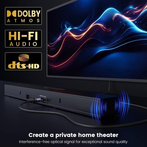 Audio Cable, Optical Male to Male Cable, Digital Cable Extension, Optical Cable Extension Braid Cables 24k Gold-Plated for Soundbar, TV, Home