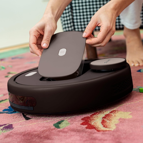 Aspirateur robot et vadrouille connecté Wi-Fi PetHair Appetite de Bobsweep, café