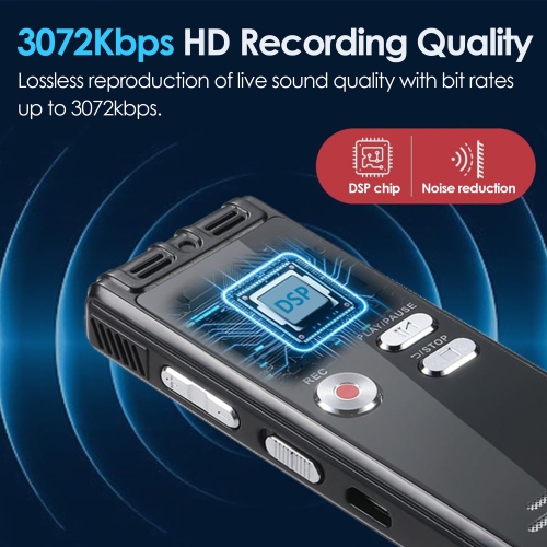 Enregistreur vocal 64G Lecteur MP3 portatif adapté pour étudier, réunion, affaires