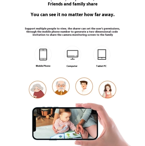 Caméra Home Remote Téléphone mobile Moniteur intérieur sans fil, caméra HD Home 360 degrés avec voix, caméra de surveillance à distance - 3 millions