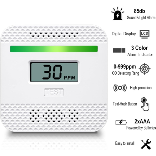 Mini alarme de monoxyde de carbone avec affichage numérique, alarme de surveillance de gaz indépendante de CO, convient aux voyages, voiture, maison,