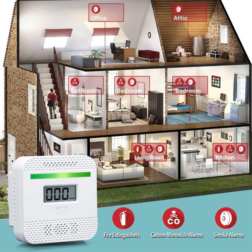 Mini alarme de monoxyde de carbone avec affichage numérique, alarme de surveillance de gaz indépendante de CO, convient aux voyages, voiture, maison,