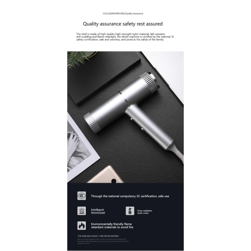 Hair dryer blue light negative ion quick drying hair dryer household high power hot and cold constant temperature hair dryer low noise silver