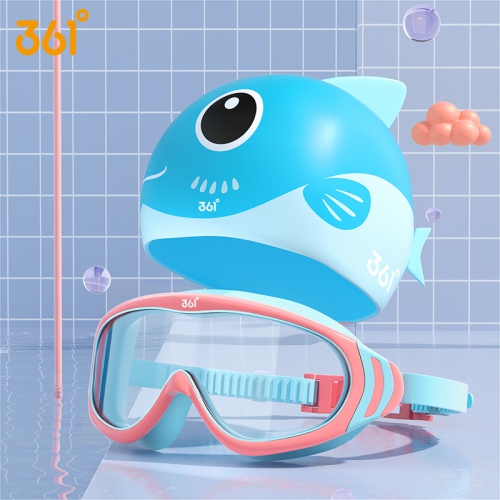 Children's swimming goggles HD waterproof and fog-proof large frame swimming goggles Professional swimming cap 6045 sweet orange + swimming cap with